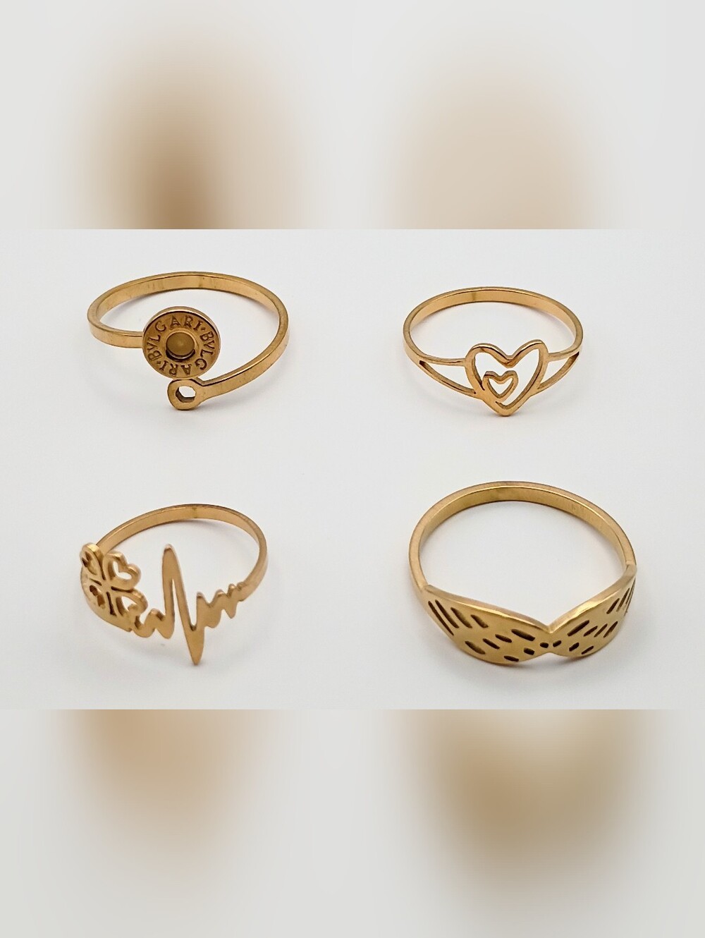 Gold Stackable Heart & Charm Ring Set for Women